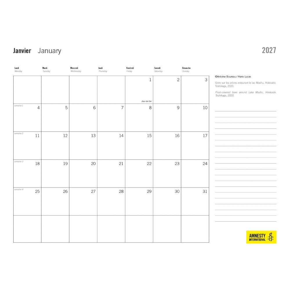 Calendrier 2027 photos couleur
